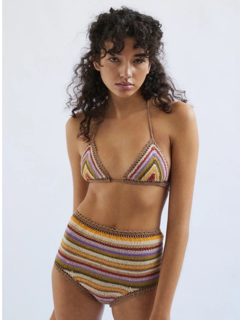 she made me crochet bikini bottom- M multicolor boho high waist knit like new